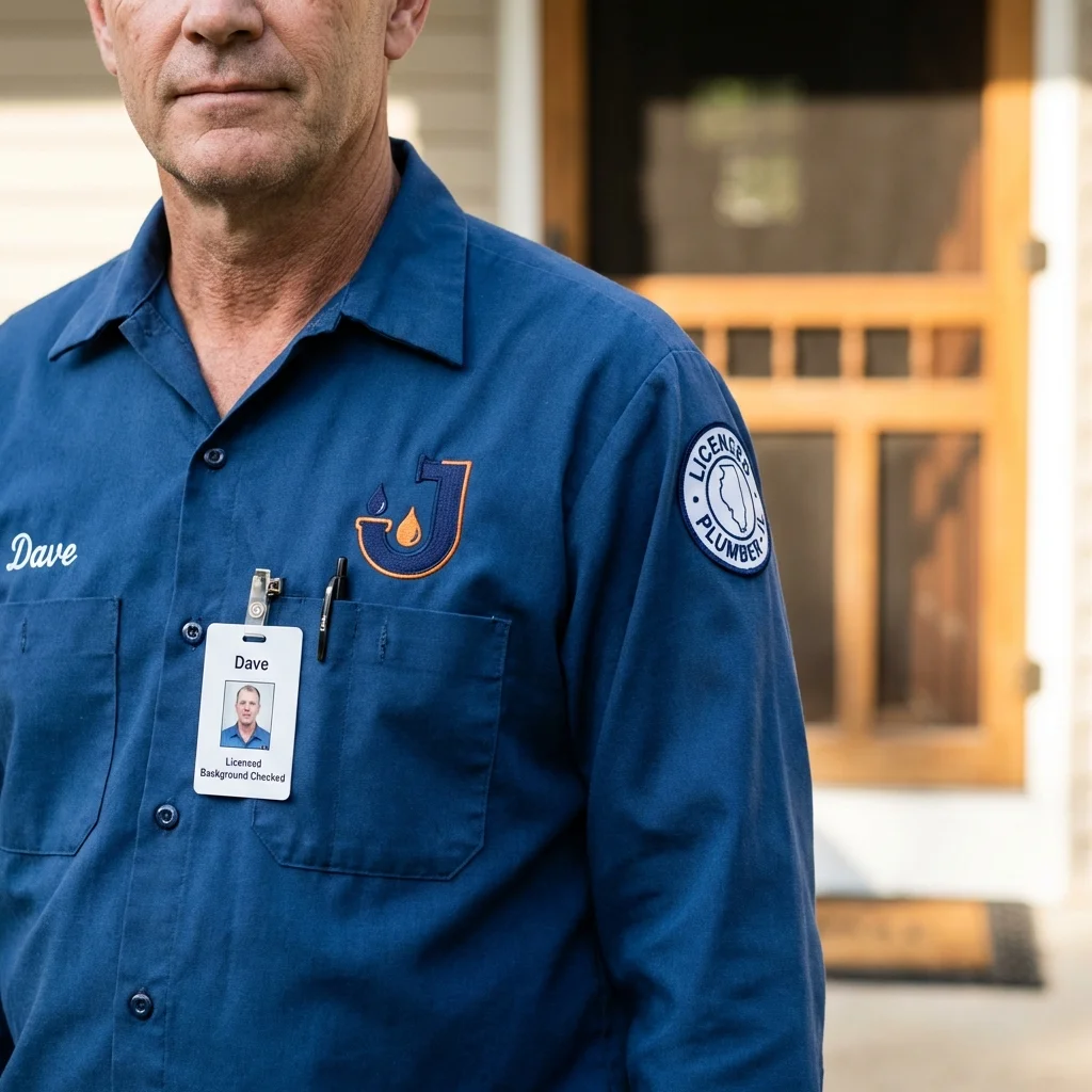 Licensed plumber showing ID badge in Richmond, KY