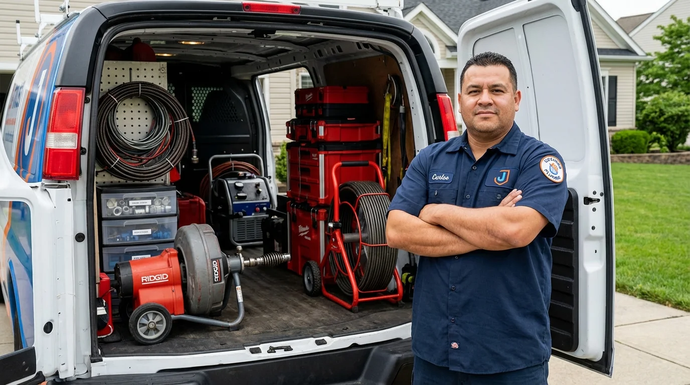 Professional drain cleaning equipment and Johns Plumbing LLC plumber in Richmond
