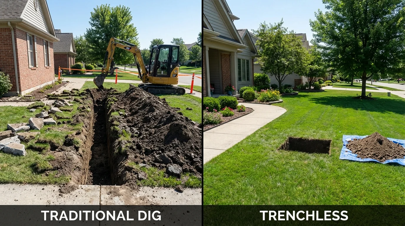Trenchless sewer repair with minimal yard damage versus traditional excavation in Richmond, KY